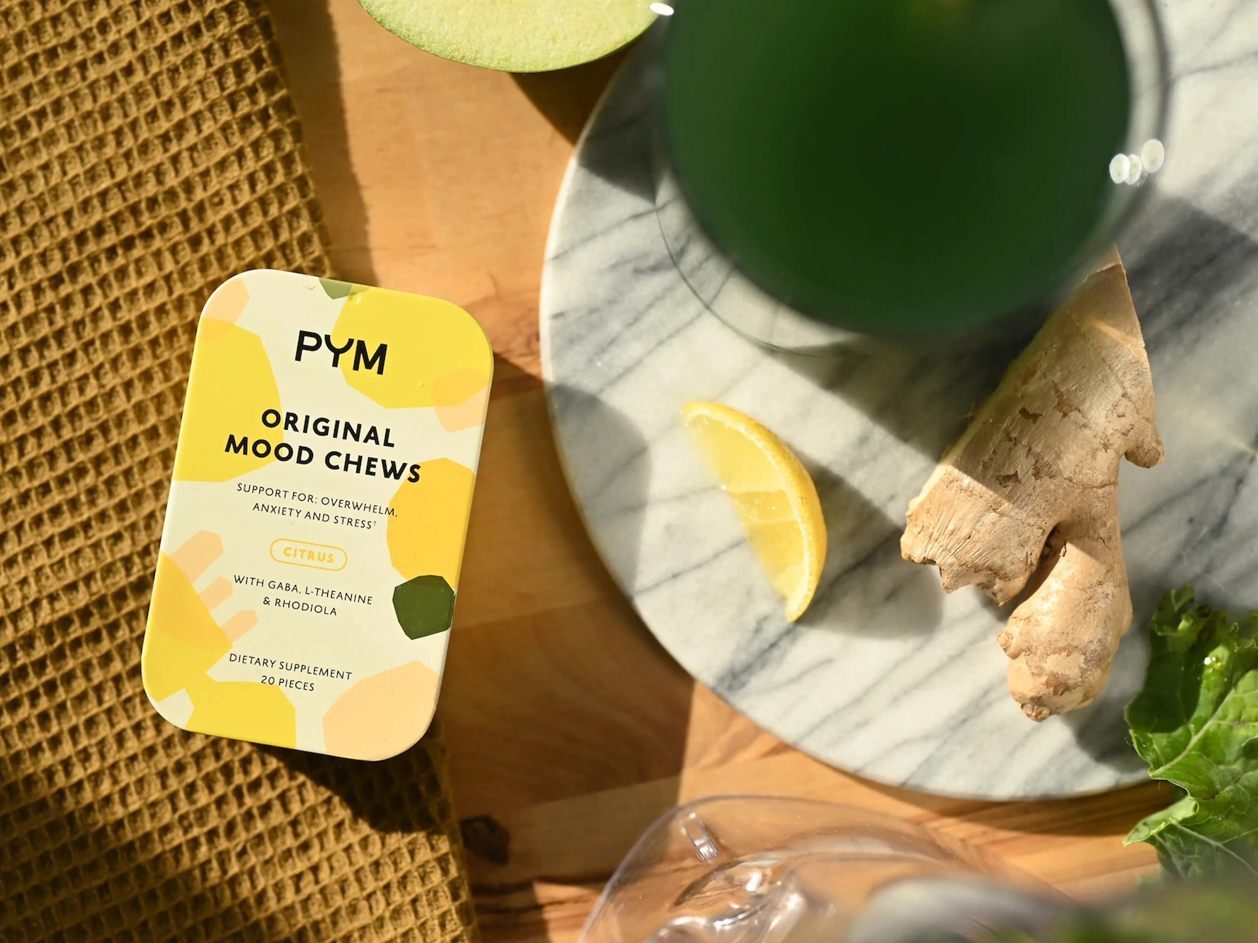 PYM sitting on a night table